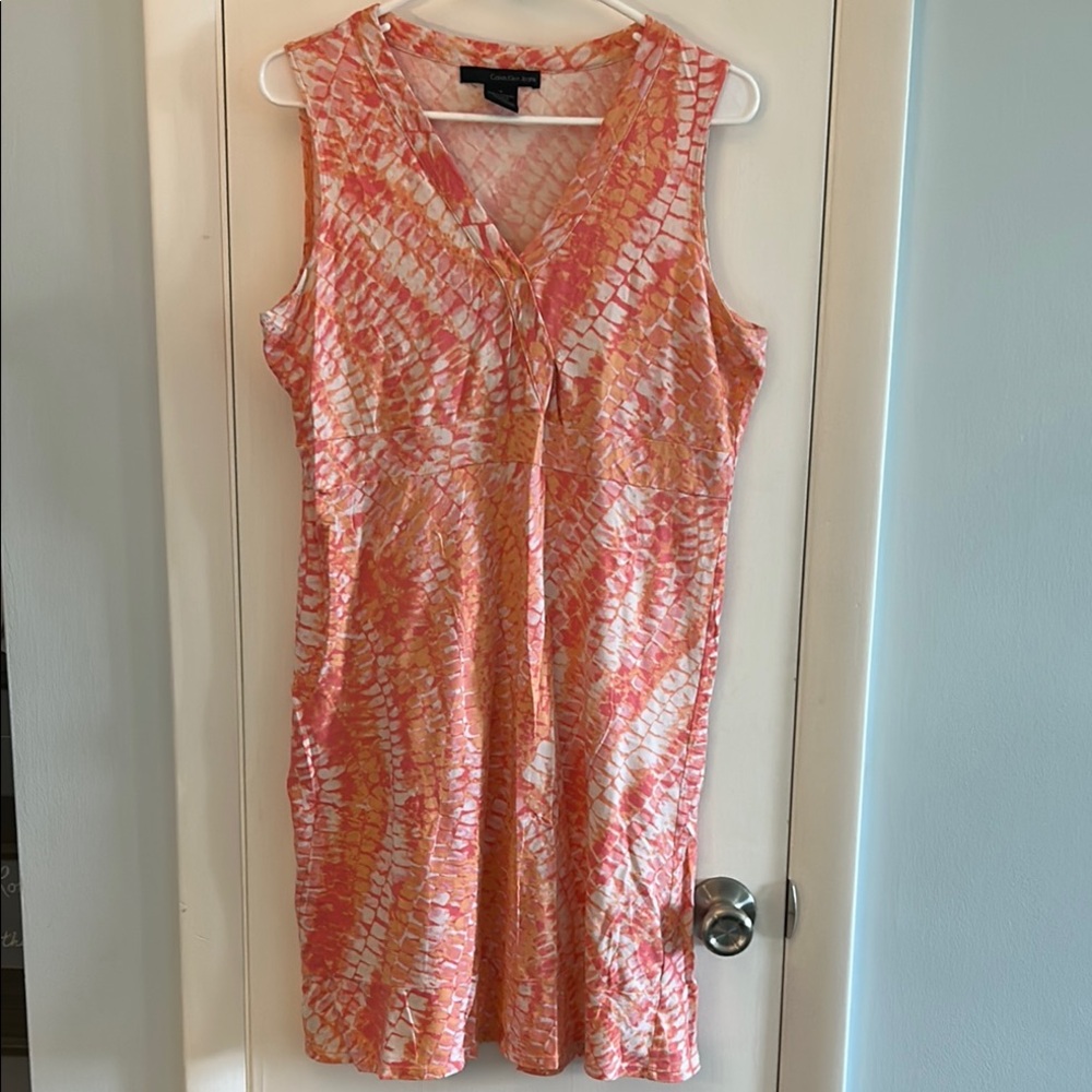 Calvin Klein Jeans Orange Pink V-Neck Mini Sundress